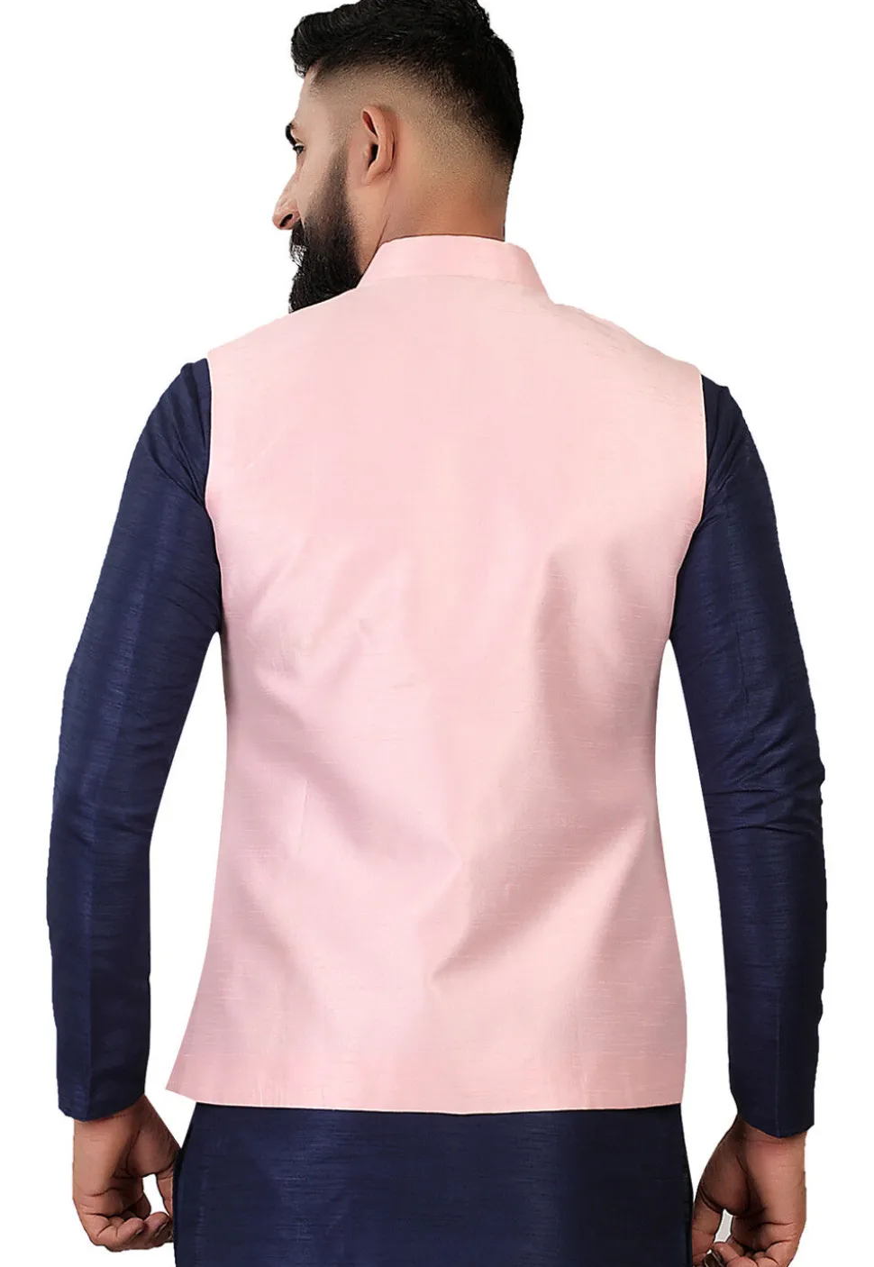 Digital Printed Art Silk Nehru Jacket in Light Pink