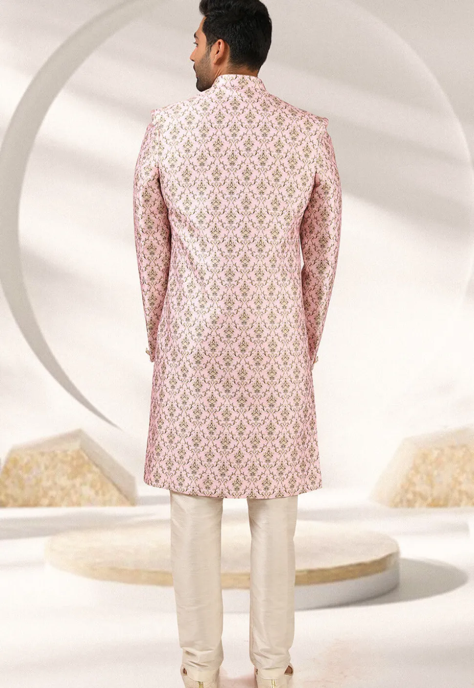 Digital Printed Art Silk Sherwani in Pink