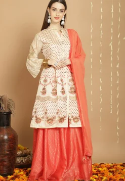 Digital Printed Art Silk Lehenga in Peach