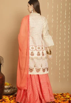 Digital Printed Art Silk Lehenga in Peach
