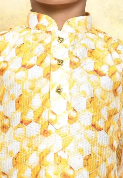 Digital Printed Art Silk Kurta Set in Yellow