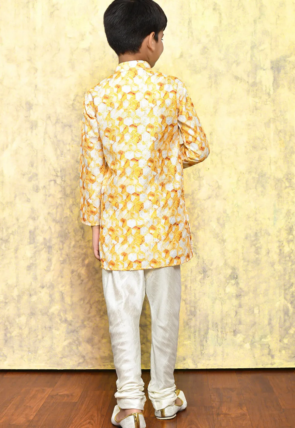 Digital Printed Art Silk Kurta Set in Yellow