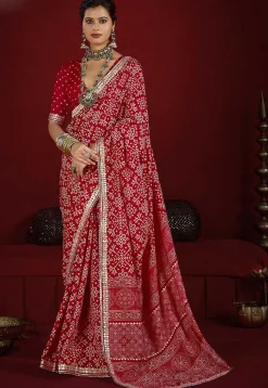 Digital Printed Art Silk Saree in Red