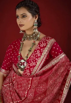 Digital Printed Art Silk Saree in Red