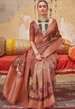 Digital Printed Art Silk Saree in Peach