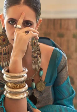 Digital Printed Art Silk Saree in Turquoise
