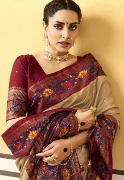 Digital Printed Art Silk Saree in Beige