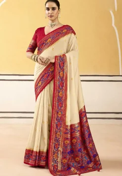 Digital Printed Art Silk Saree in Cream