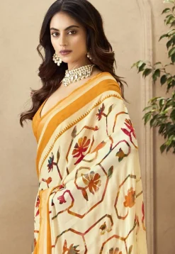 Digital Printed Art Silk Saree in Cream
