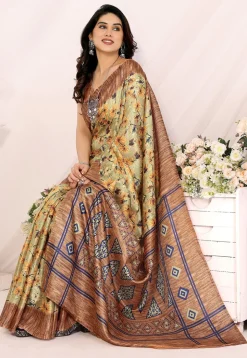 Digital Printed Art Silk Saree in Light Green