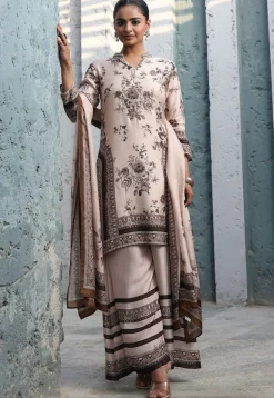 Digital Printed Art Silk Pakistani Suit in Light Beige