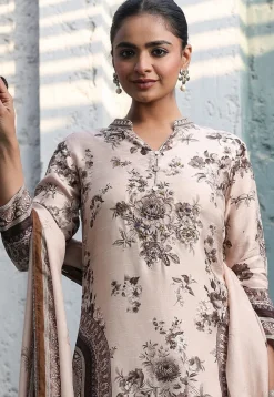 Digital Printed Art Silk Pakistani Suit in Light Beige