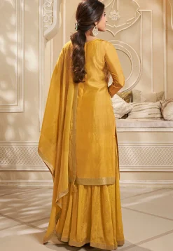 Digital Printed Art Silk Jacquard Pakistani Suit in Yellow