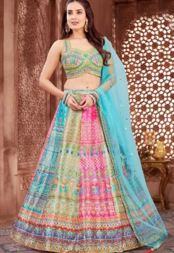 Digital Printed Art Silk Lehenga in Multicolor