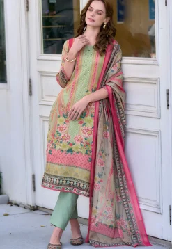 Digital Printed Art Silk Pakistani Suit in Light Green
