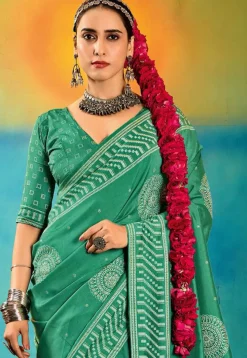 Digital Printed Art Silk Saree in Green
