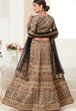 Digital Printed Art Silk Lehenga in Beige
