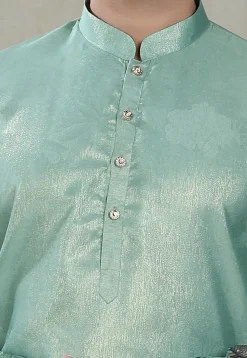 Digital Printed Art Silk Kurta in Teal Green