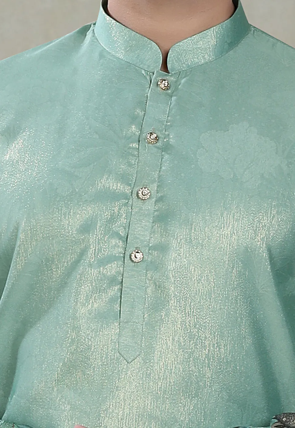 Digital Printed Art Silk Kurta in Teal Green