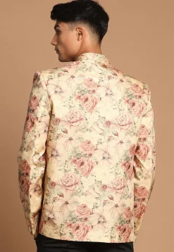 Digital Printed Art Silk Jodhpuri Jacket in Beige