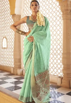 Digital Printed Art Silk Saree in Sea Green