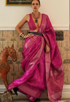 Digital Printed Art Silk Saree in Fuchsia