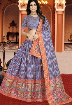 Digital Printed Art Silk Lehenga in Multicolor