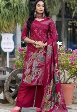 Digital Printed Art Silk Pakistani Suit in Maroon