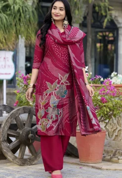 Digital Printed Art Silk Pakistani Suit in Maroon