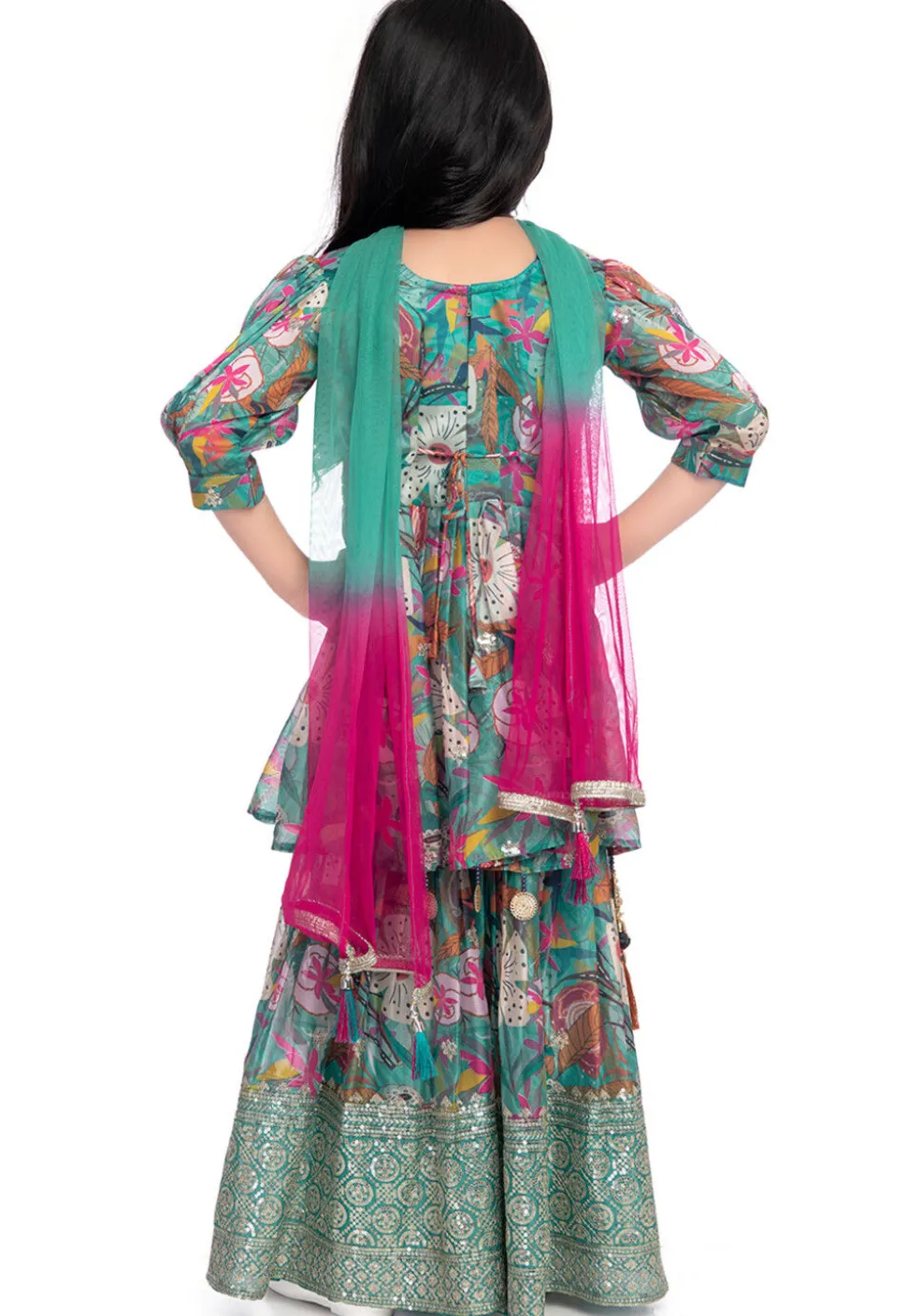 Digital Printed Art Silk Pakistani Suit in Teal Green