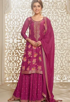 Digital Printed Art Silk Jacquard Pakistani Suit in Pink
