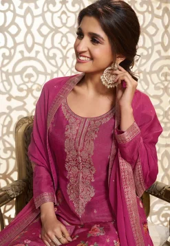 Digital Printed Art Silk Jacquard Pakistani Suit in Pink