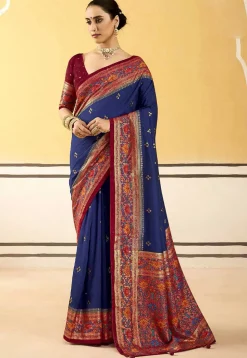 Digital Printed Art Silk Saree in Navy Blue
