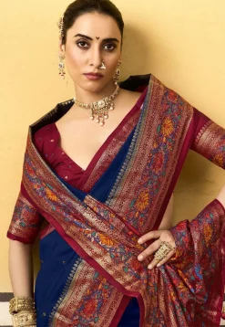 Digital Printed Art Silk Saree in Navy Blue
