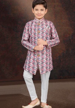 Digital Printed Art Silk Jacquard Sherwani in Multicolor