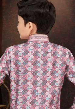 Digital Printed Art Silk Jacquard Sherwani in Multicolor