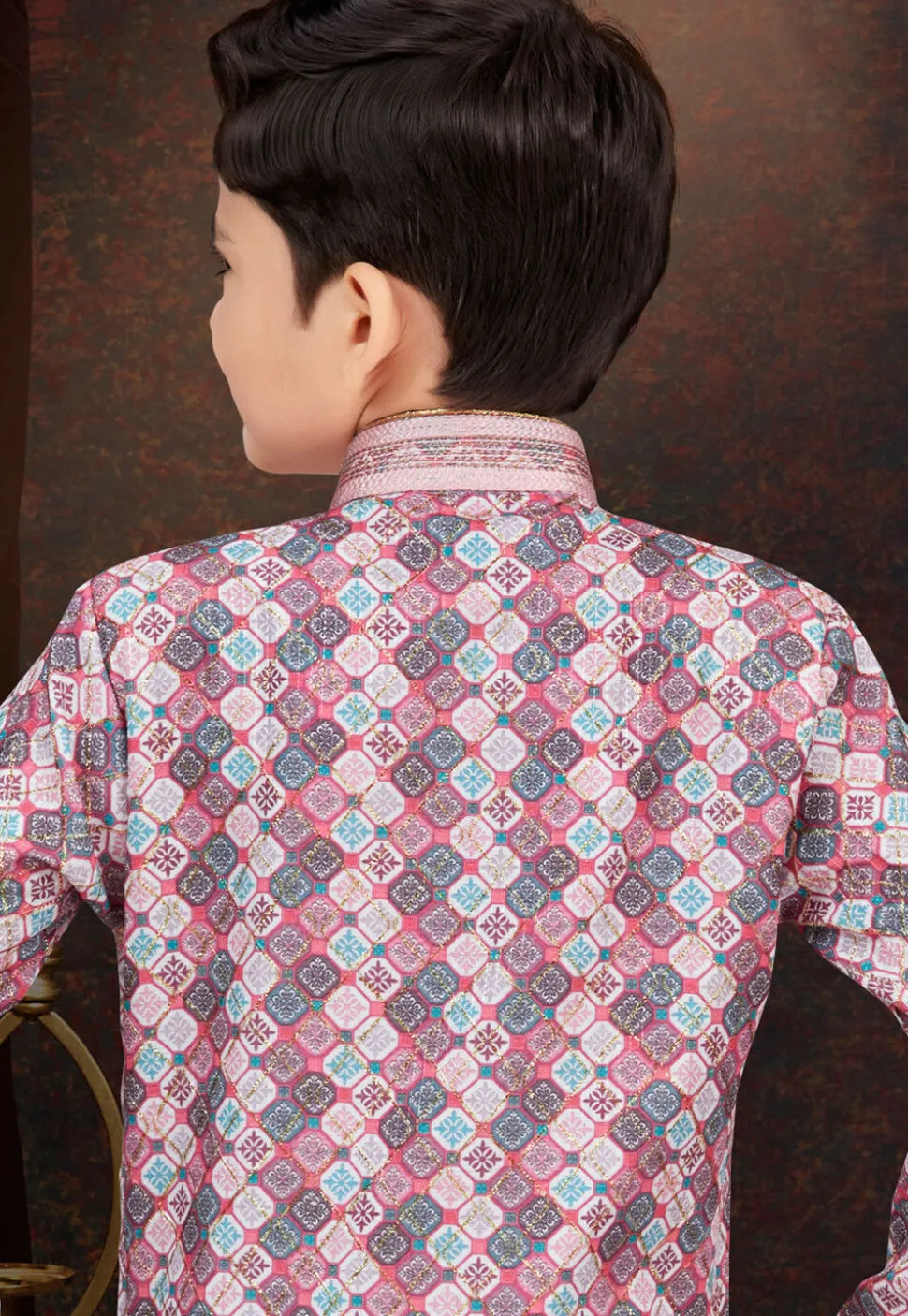Digital Printed Art Silk Jacquard Sherwani in Multicolor
