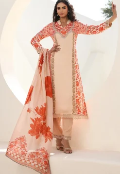 Digital Printed Art Silk Pakistani Suit in Light Beige