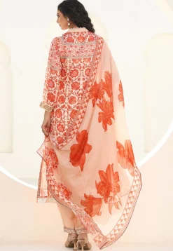 Digital Printed Art Silk Pakistani Suit in Light Beige