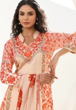 Digital Printed Art Silk Pakistani Suit in Light Beige