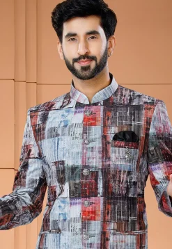 Digital Printed Art Silk Jodhpuri Suit in Multicolor