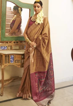 Digital Printed Art Silk Saree in Beige