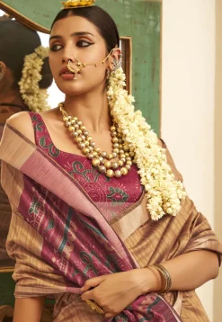 Digital Printed Art Silk Saree in Beige
