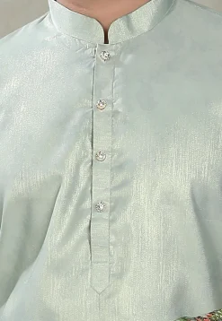 Digital Printed Art Silk Kurta in Light Green