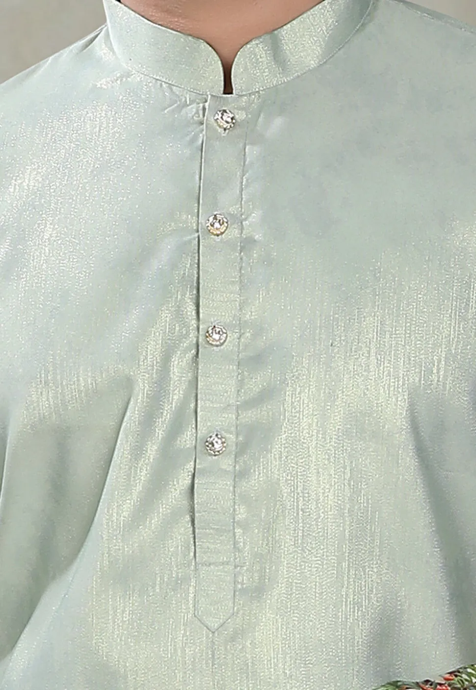 Digital Printed Art Silk Kurta in Light Green
