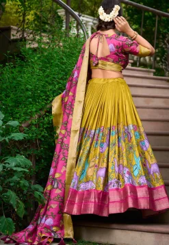 Digital Printed Art Silk Lehenga in Yellow
