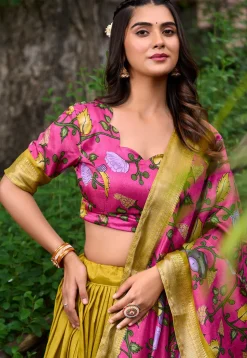 Digital Printed Art Silk Lehenga in Yellow