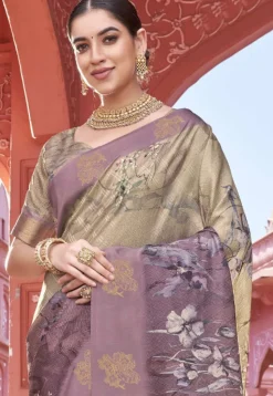 Digital Printed Art Silk Saree in Purple