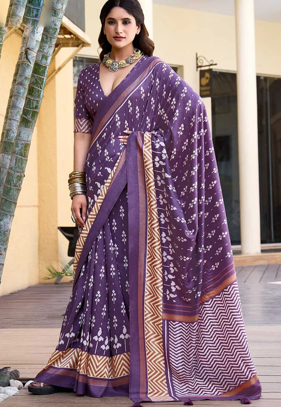 Digital Printed Art Silk Saree in Purple