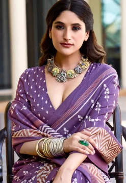 Digital Printed Art Silk Saree in Purple